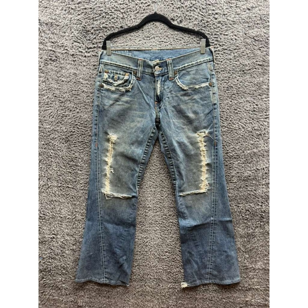 Y2K True Religion Joey Distressed Wide Leg Denim Jeans Blue Womens Size 33 X 31